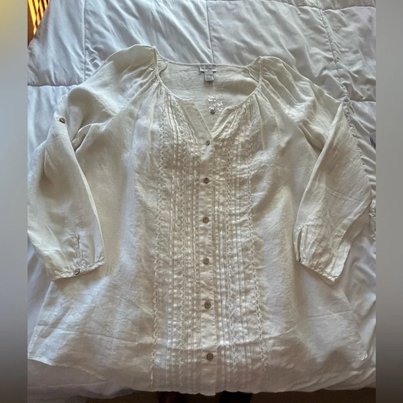 Soft Surroundings Women's Blouse Plus 3X Pleated Linen ivory - Picture 1 of 7